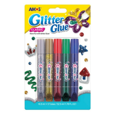 Art & Craft si Artizanat - Lipici lichid cu sclipici, confetti, set 5 buc, Amos, GCL10B5