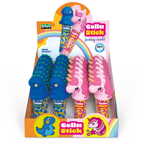 Lipici scolar, Stick, Solid si Lichid - Lipici solid 9 g Fantasy World, dinozaur si unicorn  varsta 3 ani+,6 ani+,8 ani+