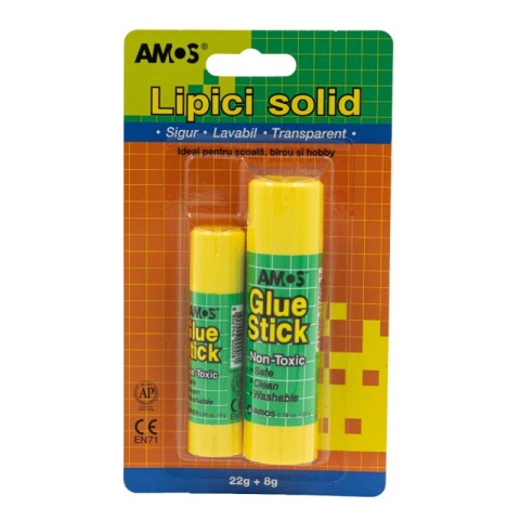 Lipici scolar, Stick, Solid si Lichid - Lipici solid Amos, 22g+8g, fara solvent