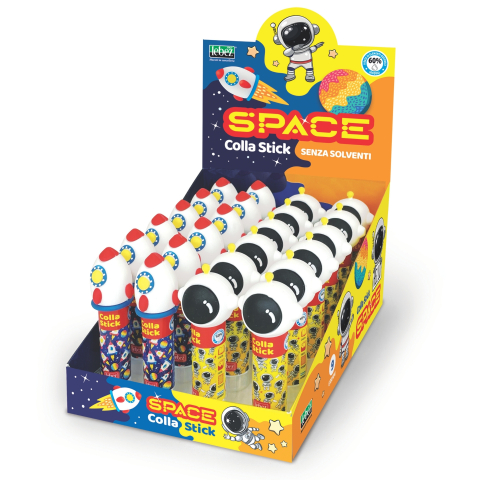 Rechizite Școlare - Lipici solid Space, 9 gr, 2 modele (24 buc/display), copii varsta 3 ani+,6 ani+,8 ani+