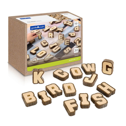 Jucării și Jocuri pentru copii - Litere cu aspect de scoarta de copac, 36 piese, Guidecraft, copii varsta 3-10 ani