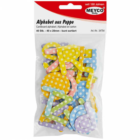 Art & Craft si Artizanat - Litere din carton colorat, 40 buc, 20 mm
