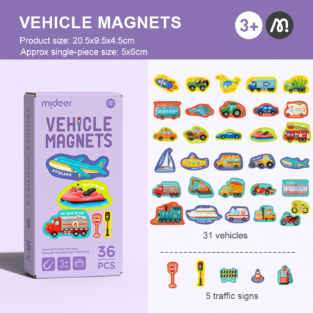 Jucării și Jocuri pentru copii - Mijloace de transport magnetice, 36 piese, magnet pe tot spatele