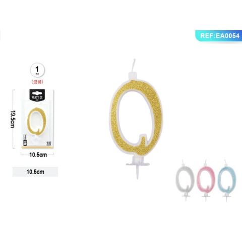 Art & Craft si Artizanat - Lumanari aniversare pentru tort PartyGo cifra 0, 10.5cm, alba cu sclipici diverse culori, EA0054