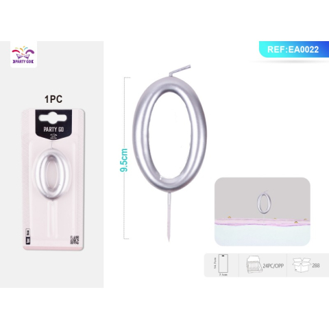 Lumanari aniversare - Lumanari aniversare pentru tort PartyGo cifra 0, 11cm, argintiu, EA0022