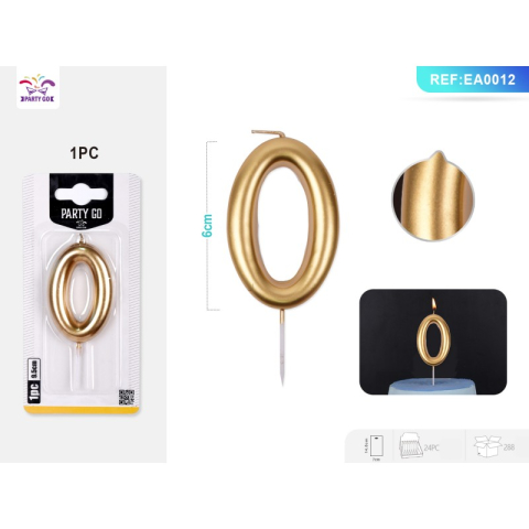 Lumanari aniversare - Lumanari aniversare pentru tort PartyGo cifra 0, 6cm, auriu, EA0012