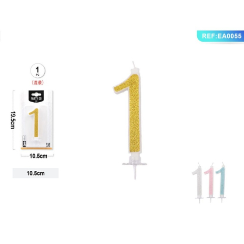 Art & Craft si Artizanat - Lumanari aniversare pentru tort PartyGo cifra 1, 10.5cm, alba cu sclipici diverse culori, EA0055