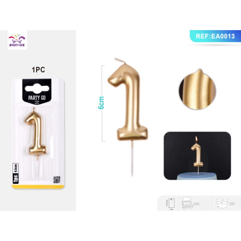 Lumanari aniversare - Lumanari aniversare pentru tort PartyGo cifra 1, 6cm, auriu, EA0013