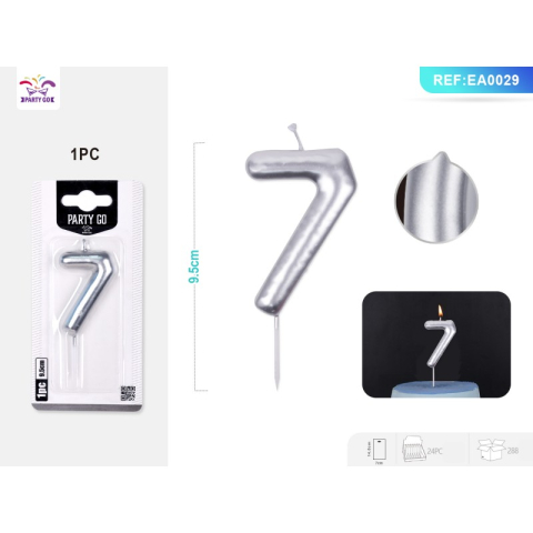 Lumanari aniversare - Lumanari aniversare pentru tort PartyGo cifra 7, 11cm, argintiu, EA0029