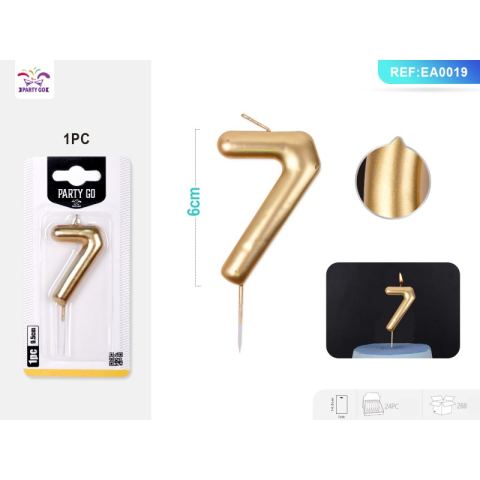 Lumanari aniversare - Lumanari aniversare pentru tort PartyGo cifra 7, 11cm, auriu, EA0019