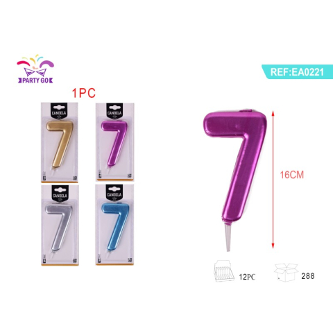 Lumanari aniversare - Lumanari aniversare pentru tort PartyGo cifra 7, 16cm, diverse culori metalizate, EA0221