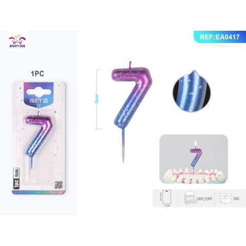 Lumanari aniversare - Lumanari aniversare pentru tort PartyGo cifra 7, 6cm, mov / albastru, EA0417