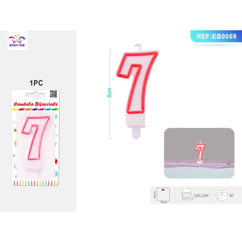 Lumanari aniversare - Lumanari aniversare pentru tort PartyGo cifra 7, 7cm, rosu, EB0059
