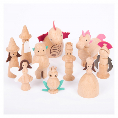 Jucării STEM, Știință şi Experimente - Lumea Basmelor, set 10 figurine din lemn, TickIT, 3-7 ani