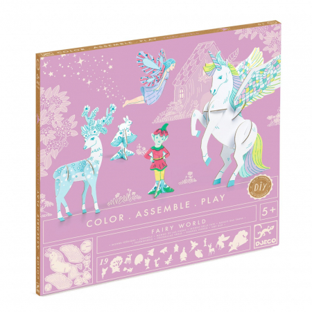Art & Craft si Artizanat - Lumea zanelor, Kit creativ de colorat si asamblat, Djeco, varsta 3 - 6, 6 - 9 ani, Fata