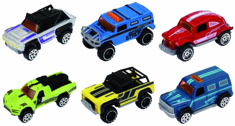 Jucării și Jocuri pentru copii - Macheta die cast, set 6 camionete 1/64, 7.5 cm, diverse modele si culori- gri, albastru, rosu, verde, bleu, alb, verde inchis, maro, portocaliu, gri inchis
