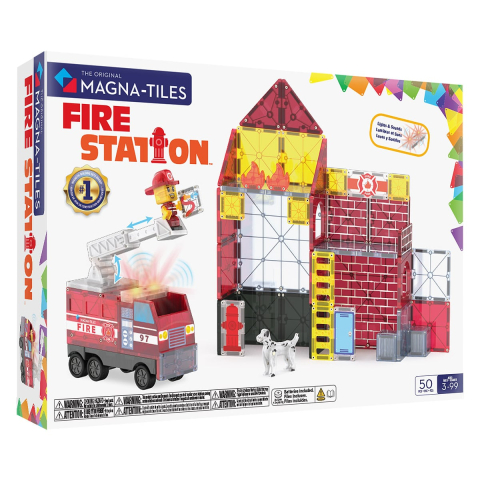 Jucării și Jocuri pentru copii - MAGNA-TILES Fire Station, 50 piese, copii varsta 3-9 ani