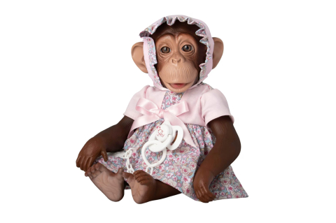 Jucării și Jocuri pentru copii - Maimutica Reborn cu Scutec, Rochita Cu Boneta Roz Si Suzeta