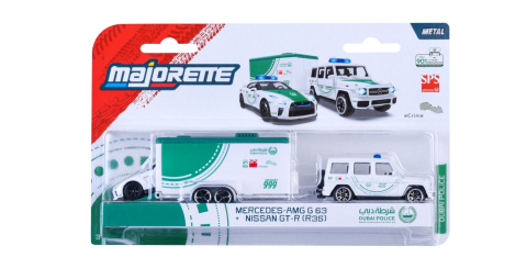 Jucării și Jocuri pentru copii - Majorette set remorca de politie dubai deluxe mercedes amg g63 si masinuta nissan gt-r r35