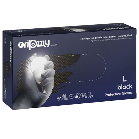 Articole pentru birou - Manusi nitril cu grip negre l 50/set gripzzly