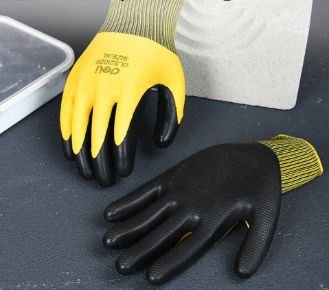 Manusi protectie pereche 2 buc textil + latex galben- negru xl deli [1]