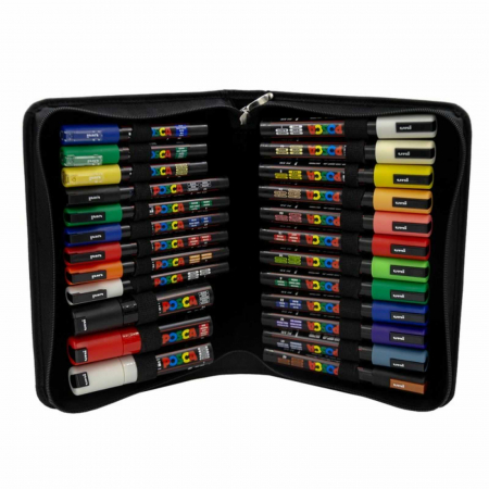 Penare fete, baieti, echipate si neechipate - Set Carioci Posca 24 Markere in Mapa Echipata - Micostore.ro