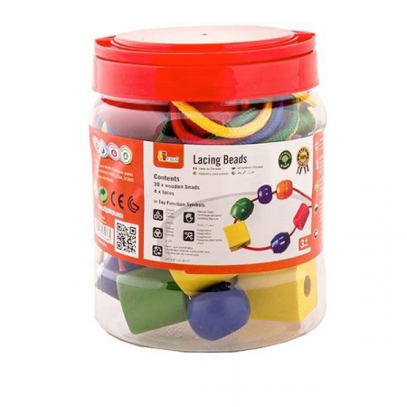 Jucării și Jocuri pentru copii - Margele mari din lemn colorate, set 30 buc