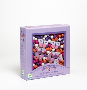 Art & Craft si Artizanat - Margele pentru Bratari si Coliere copii, set 450 buc, din lemn, Roz, Djeco, varsta 3 - 6, 6 - 9 ani, Fata