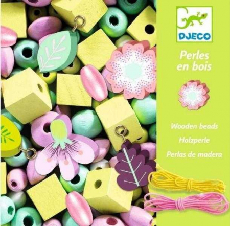 Art & Craft si Artizanat - Set 450 Margele verzi, din lemn, Djeco, varsta 3 - 6, 6 - 9 ani, Fata