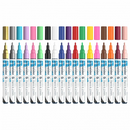 Carioci POSCA, Markere si Vopsea Acrilica - Marker cu vopsea acrilica, Varf rotund 2 mm, Paint-It 310, Schneider, 18 culori