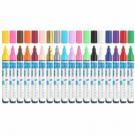 Carioci POSCA, Markere si Vopsea Acrilica - Marker cu vopsea acrilica, Varf rotund 4 mm, Paint-It 320, Schneider, 18 culori