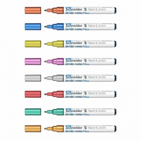 Culori acrilice - Marker cu vopsea metalizata, varf 2 mm, SCHNEIDER Paint-It 011 Metallic, 8 culori