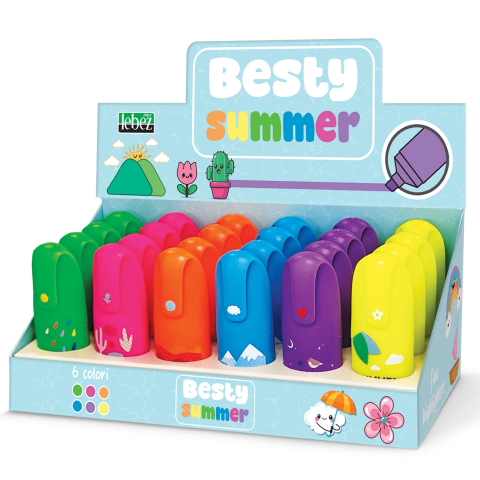 Rechizite Școlare - Marker evidențiator fluo Besty Summer, 6 culori  varsta 3 ani+,6 ani+,8 ani+