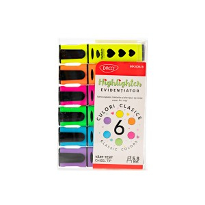Rechizite Școlare - Marker evidentiator cu lichid set 6 daco mk406/6