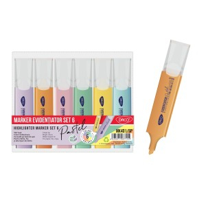 Rechizite Școlare - Marker evidentiator pastel set 6 daco mk401/6p 6 buc