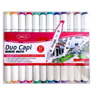Rechizite Școlare - Marker grafic set 12 duo capi daco mk612