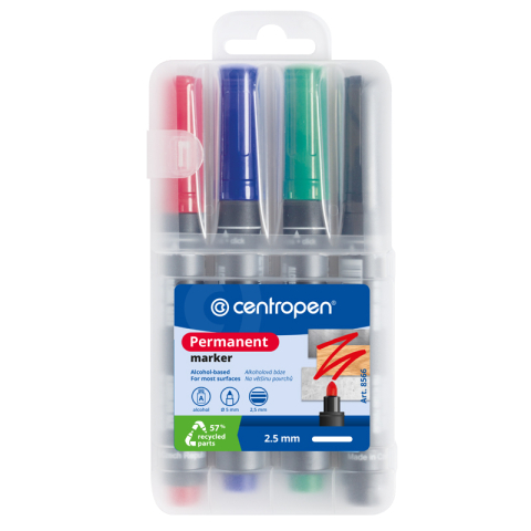 Birotică și Papetărie - Marker permanent 4/set varf rotund 2.5mm 8566 centropen
