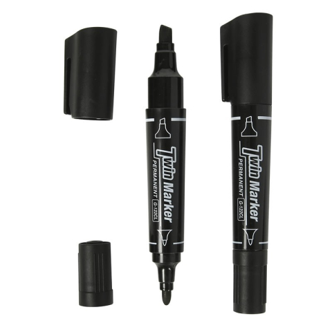 Marker permanent CNX G-122CL, varf rotund / varf tesit, 2 capete, negru [1]