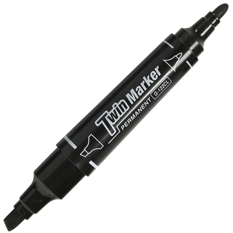 Rechizite Școlare - Marker permanent CNX G-122CL, varf rotund / varf tesit, 2 capete, negru