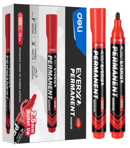 Marker permanent rosu varf rotund 2.5mm deli [2]