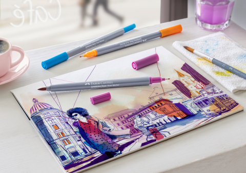 Marker solubil 2 capete goldfaber violet albastrui 137 faber-castell [4]