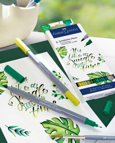 Marker solubil 2 capete set 6 buc lettering jungle goldfaber faber-castell [3]