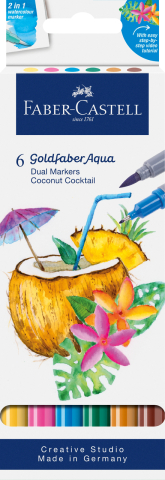Birotică și Papetărie - Marker solubil 2 capete set 6 bucati tropical collection coconut goldfaber faber-castell