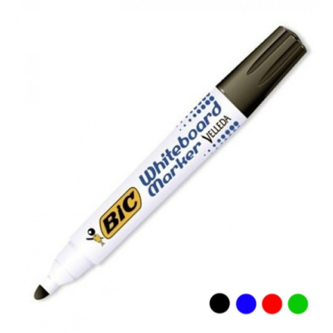 Marker tabla Bic Velleda 1704 / 907054, varf rotund, 2.5mm, corp gros, set 4 culori (verde, negru, albastru, rosu) [1]