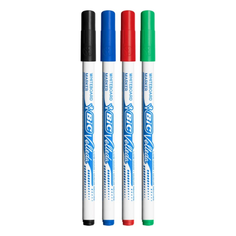 Marker tabla Bic Velleda 1721, varf rotund, 1.5mm, set 4 culori (verde, negru, albastru, rosu) [1]