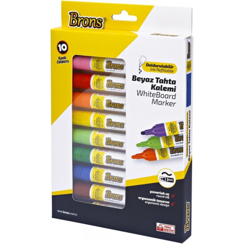 Rechizite Școlare - Marker tabla Nova BR-9511, varf rotund, 3.0mm, set 10 culori