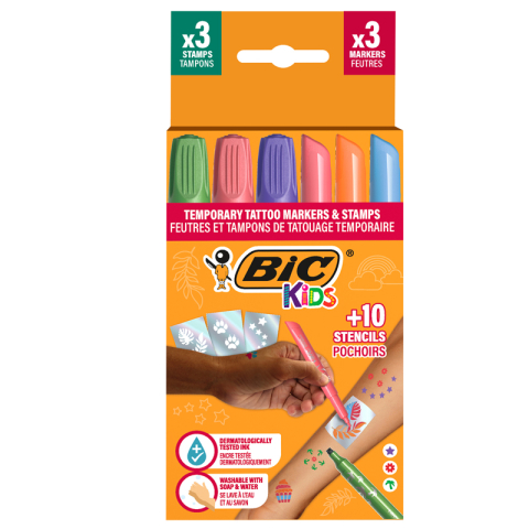 Marker tattoo kids set 3 markere + 3 stampile + 10 sabloane bic [0]