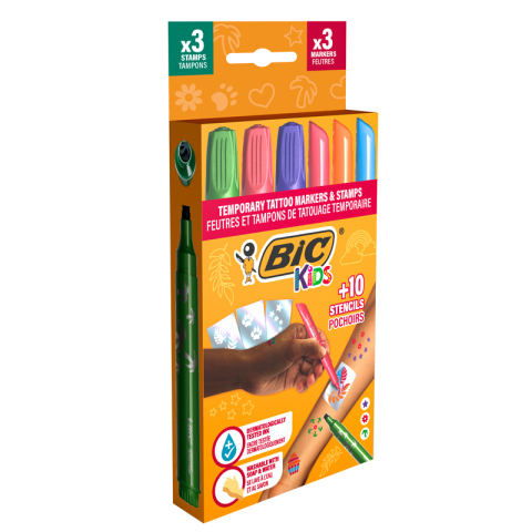 Marker tattoo kids set 3 markere + 3 stampile + 10 sabloane bic [1]