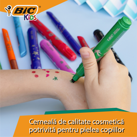 Marker tattoo kids set 3 markere + 3 stampile + 10 sabloane bic [4]
