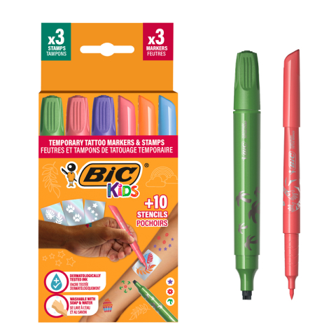 Marker tattoo kids set 3 markere + 3 stampile + 10 sabloane bic [2]